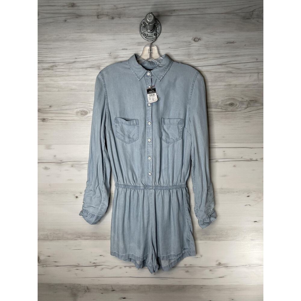 rue21‎ Romper Womens Small Light Blue Lyocell Chambray Long Sleeve Button Front